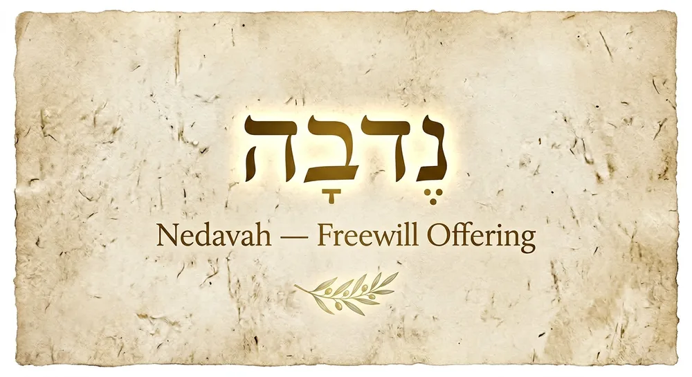 Nedavah — freewill offering, written in Hebrew on parchment above an olive branch.